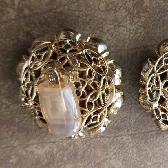 RARE VINTAGE STATEMENT JOSE & MARIA BARRERA PEARL STONE CRYSTAL FLOWER EARRINGS - Picture 6 of 12